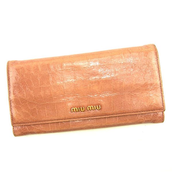 t129 Miu Miu Long Wallet Crocodile Pink T129