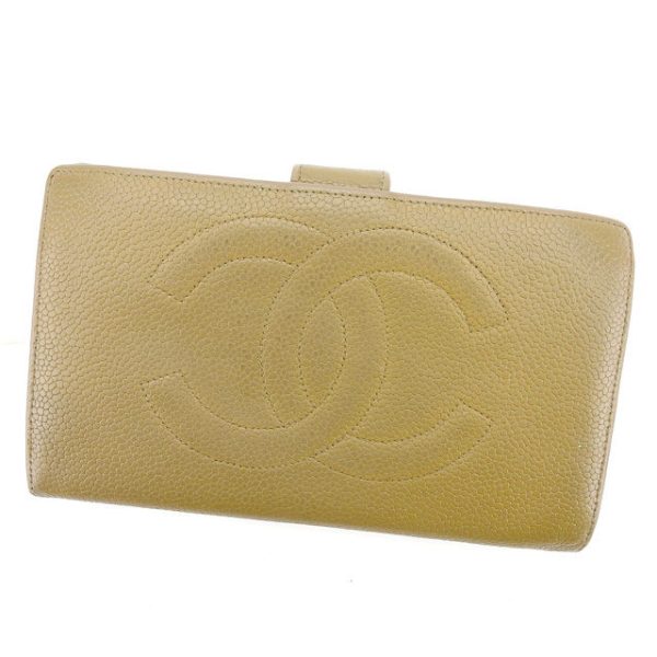 t1452 Chanel Long Wallet Coco Mark Caviar Skin Wallet Beige