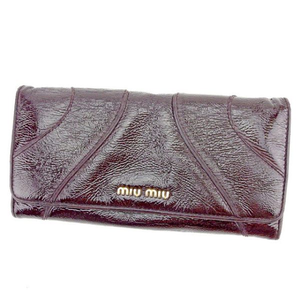 t1554 Miu Miu Long Wallet Brown Patent