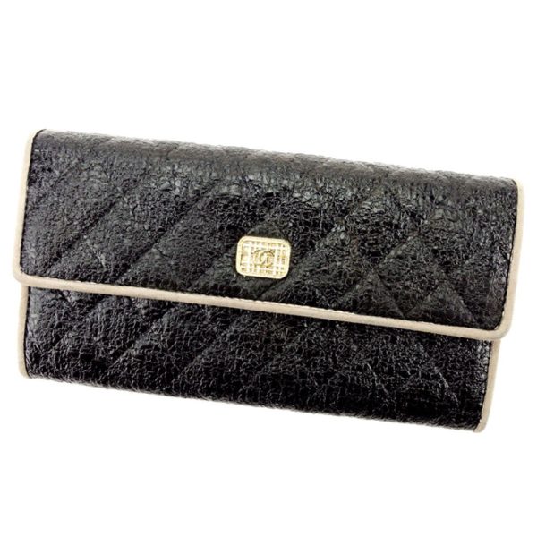 t1638 Chanel Long Wallet Black Black Suede Coco Mark