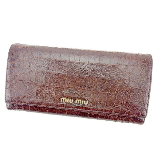 t1926 Miu Miu Long Wallet Crocodile Brown T1926