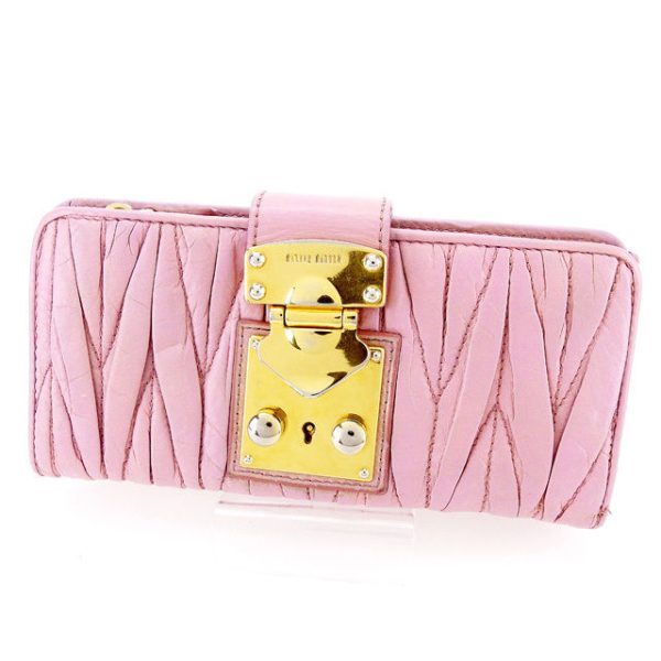 t2056 Miu Miu Long Wallet Matelasse Pink T2056