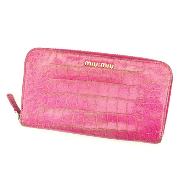 t2195 Miu Miu Long Wallet Crocodile Pink T2195