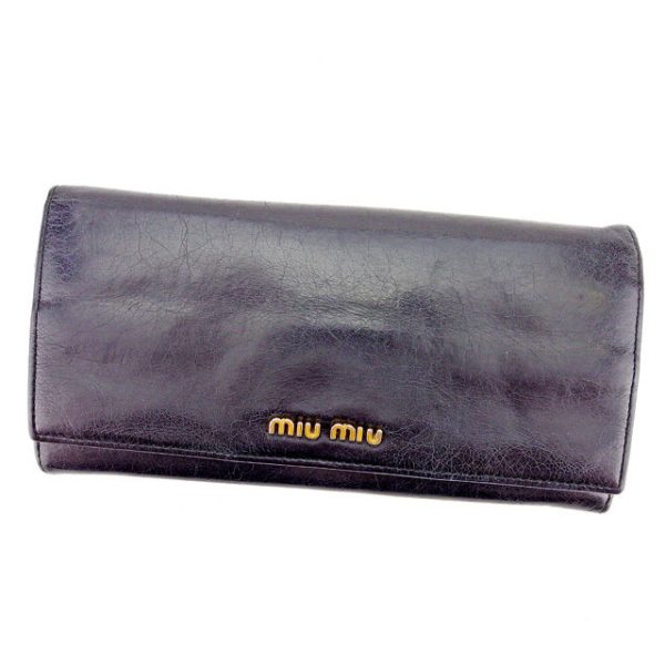 t2252 Miu Miu Long Wallet Black Purple T2252