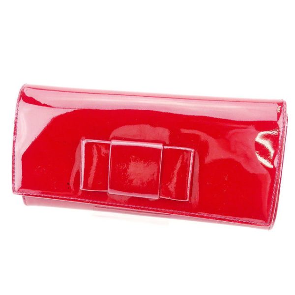 t2255 Miu Miu Long Wallet Red Enamel Ribbon Motif