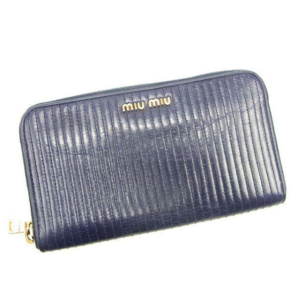 t229 Miu Miu Long Wallet Quilted Stitch Blue T229