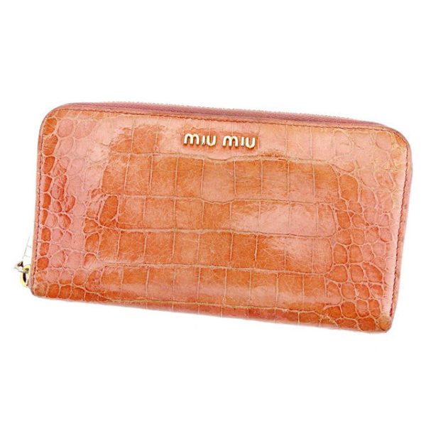 t2634 Miu Miu Long Wallet Crocodile Pink T2634