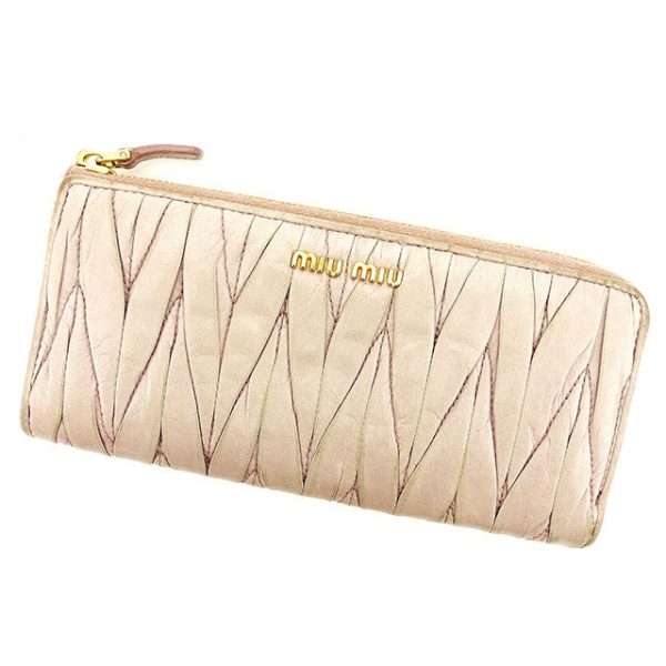 t2840 Miu Miu Long Wallet L shaped Matelasse Pink t2840s