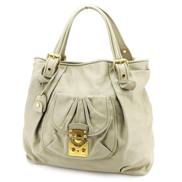 t3011 Miu Miu Tote Handbag Metal Lock Greige Bag T3011