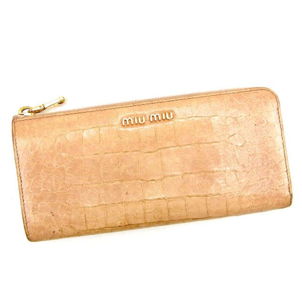 t426 Miu Miu long wallet L shaped crocodile pink beige T426