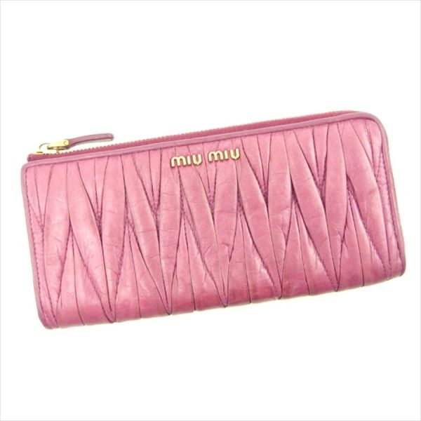 t4698 Miu Miu Long Wallet L shaped Matelasse Pink Wallet T4698