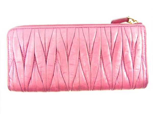 t4698 1 Miu Miu Long Wallet L shaped Matelasse Pink Wallet T4698