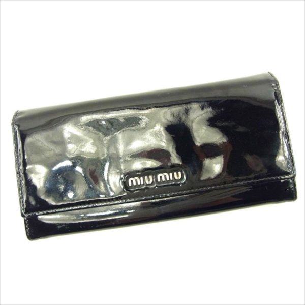 t4758 Miu Miu long wallet black enamel wallet T4758