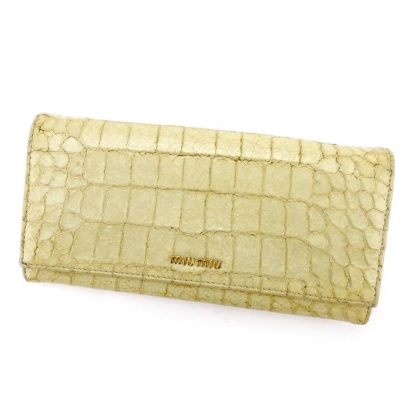 t5508 Miu Miu Long Wallet Crocodile Beige Green