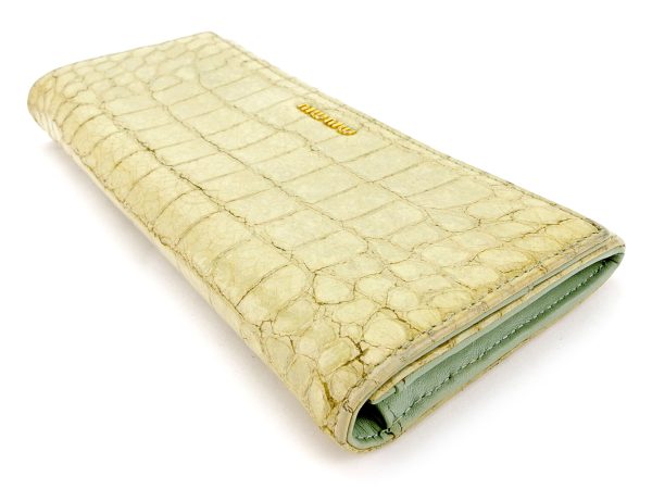 t5508 3 Miu Miu Long Wallet Crocodile Beige Green