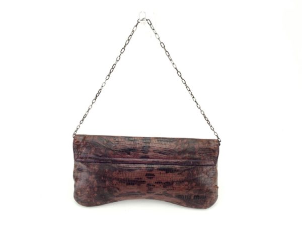 t6007 1 Miu Miu clutch bag chain shoulder crocodile brown enamel