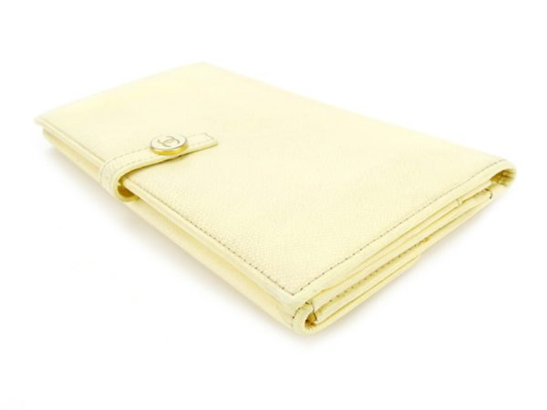 t6375 3 Chanel Long Wallet W Hook Beige Yellow Coco Button