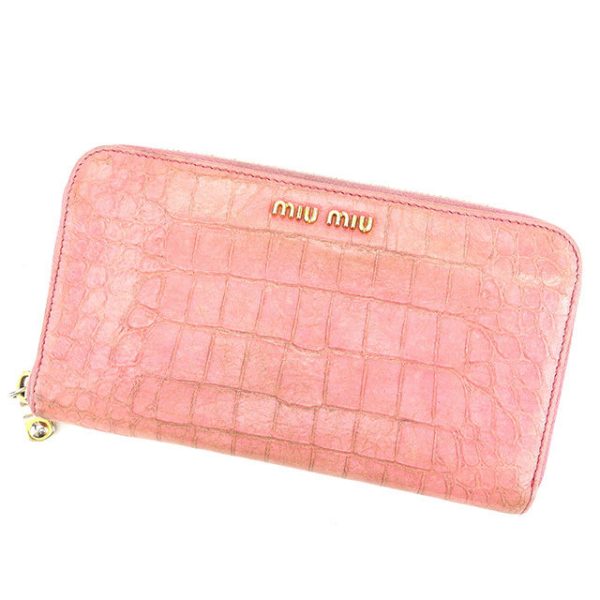 t844 Miu Miu long wallet pink crocodile t844