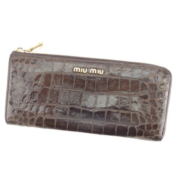 t850 Miu Miu long wallet L shaped crocodile brown t850s