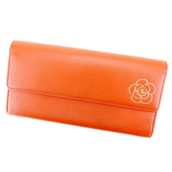 t9425 d Chanel Long Wallet Orange Butterfly Camellia