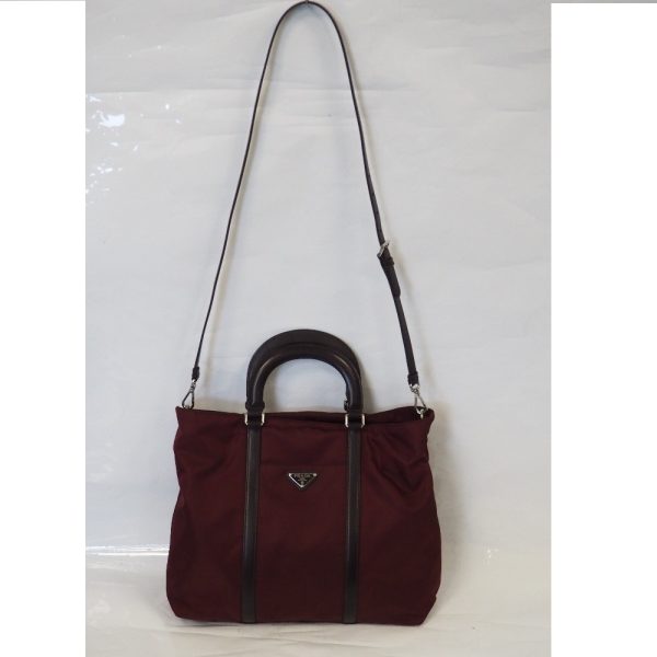 th965301 13 Prada Tote Bag 2way Shoulder Bag Nylon Bordeaux