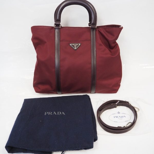 th965301 2 Prada Tote Bag 2way Shoulder Bag Nylon Bordeaux