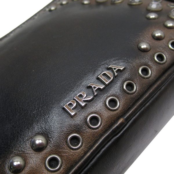 w0088a 2 PRADA Crossbody Shoulder Bag Leather Metal Black