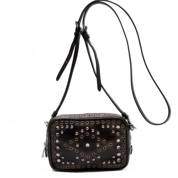 w0088a PRADA Crossbody Shoulder Bag Leather Metal Black