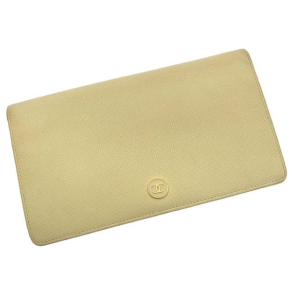 y091 Chanel Long Wallet Bi fCoco Button Ivory t15712s