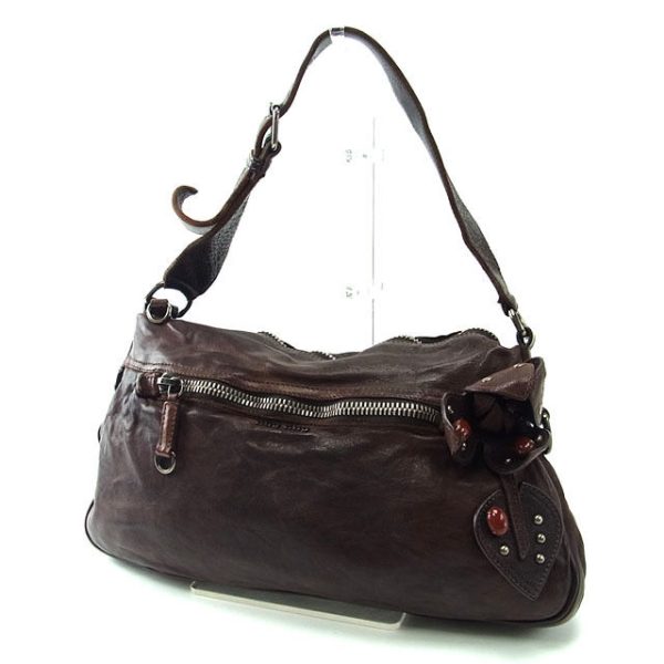 y1872 Miu Miu Shoulder Bag Brown Black Flower Motif