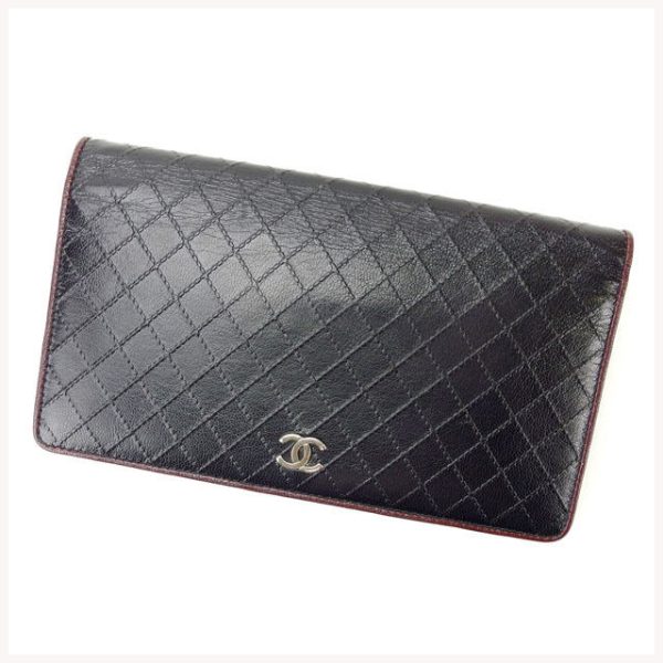 y1875 Chanel Long Wallet Matelasse Bordeau Black