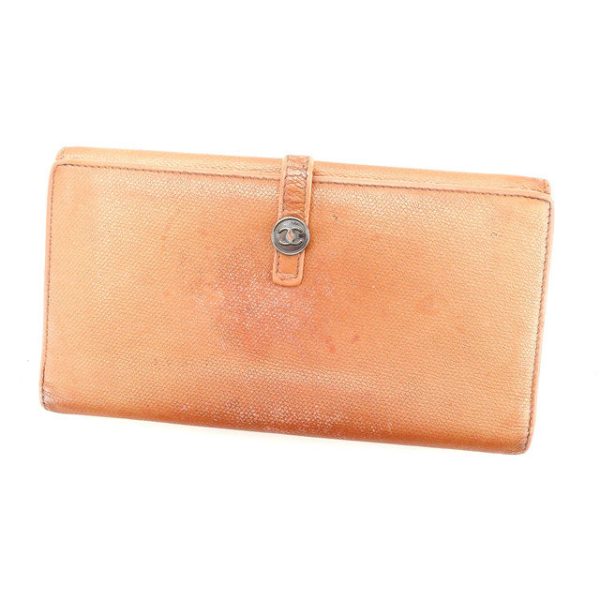 y2407 Chanel Long Wallet Orange Coco Button t13543