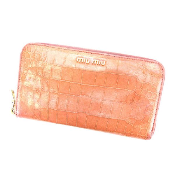 y2998 Miu Miu long wallet crocodile pink wallet T16414