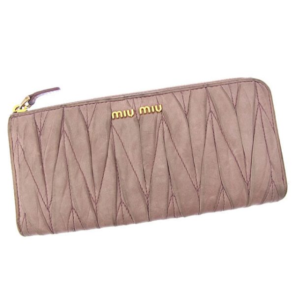 y3043 Miu Miu Long Wallet L shaped Ri Matelasse Pink Wallet