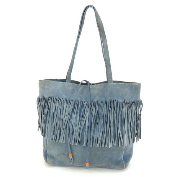 y3186 Miu Miu Tote Bag One Shoulder Blue Fringe t15055