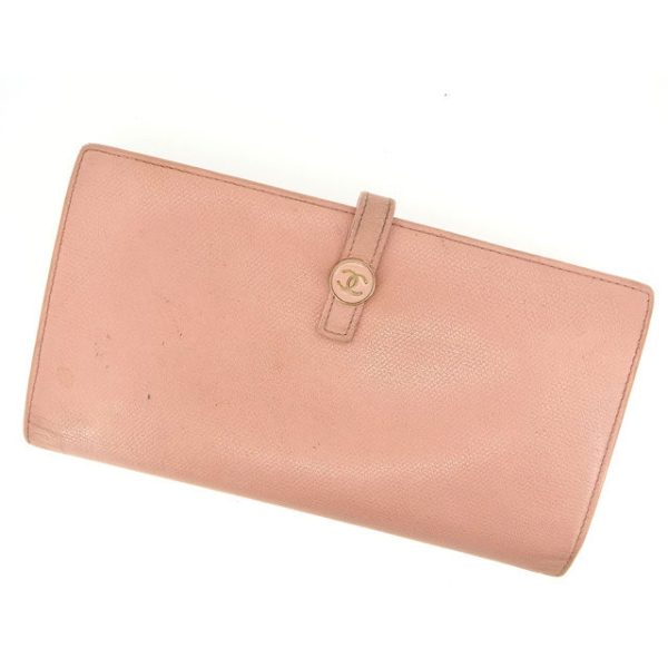 y326 Chanel Long Wallet W Hook Bif Pink Coco Button