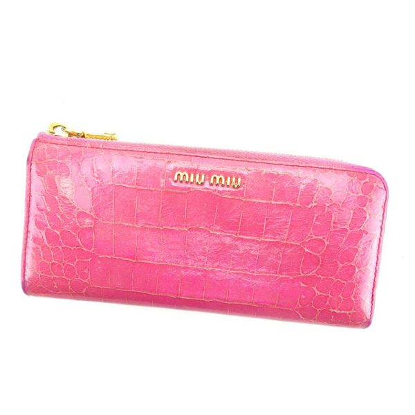 y3494 Miu Miu long wallet L shaped crocodile pink wallet T10697