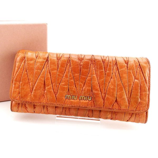 y3704 Miu Miu Long Wallet Bi fMatelasse Long Wallet T14980 Orange