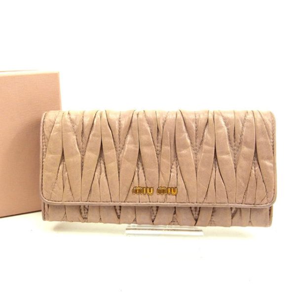 y4000 Miu Miu Long Wallet Matelasse Pink Beige