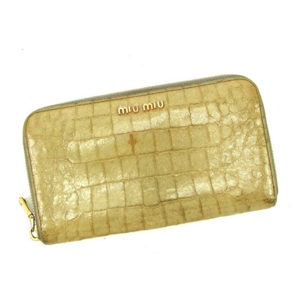 y4018 Miu Miu Long Wallet Crocodile Beige Enamel T11264S