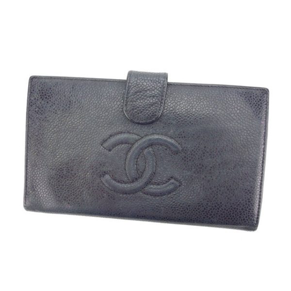 y4111 CHANEL long wallet black t11709s