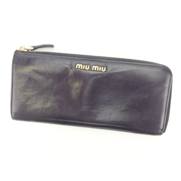 y4335 Miu Miu long wallet L shaped black purple