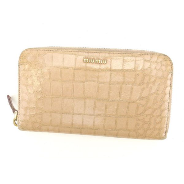 y4336 Miu Miu long wallet crocodile pink beige wallet storage