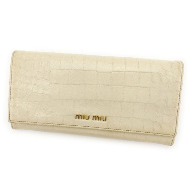 y4958 Miu Miu Long Wallet Crocodile T14812 Beige Storage