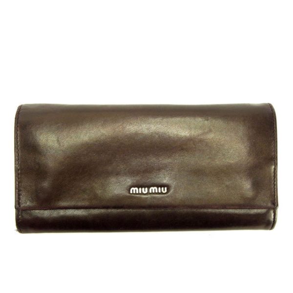 y5147 Miu Miu Long Wallet Brown Leather