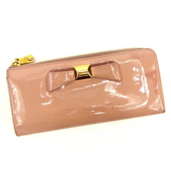 y5227 Miu Miu long wallet L shaped ribbon motif pink enamel t14689s