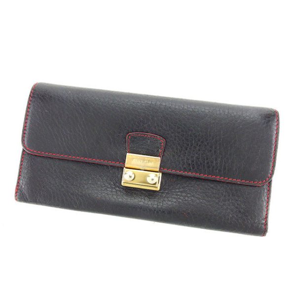 y5900 Miu Miu Long Wallet Metal Lock Black Red