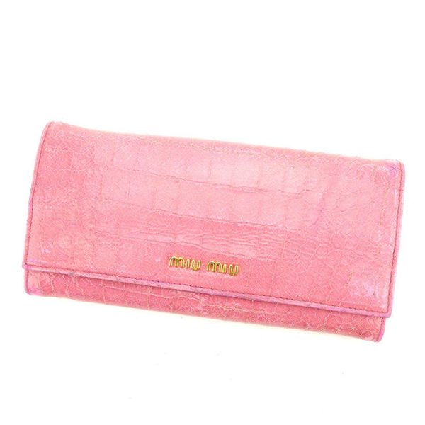 y6349 Miu Miu Long Wallet Crocodile Pink T15383