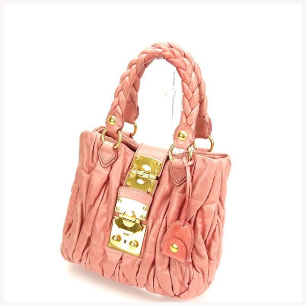 y738 Miu Miu Tote Bag Handbag Pink Matelasse