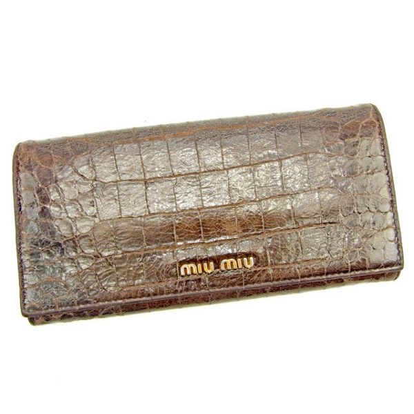 y7588 Miu Miu Long Wallet Crocodile Brown